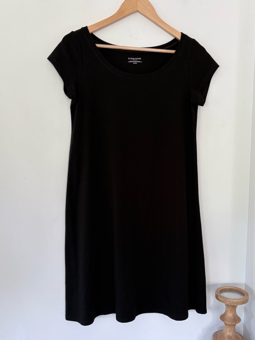 EILEEN FISHER Petite Scoop Neck Black A-Line T Shirt Dress PM Organic Cotton EUC